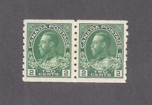 Canada #128 MINT OGLH VF 2c DEEP GREEN PAIR WET PRINTING BS23047