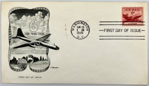 USA FDC 1949 Sc C41 Artmaster Cachet 6c Airmail Coil Washington DC Air Mail