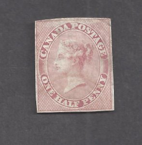 Canada # 8b VF MINT UN 1/2d QUEEN VICTORIA IMPERF VERTICALLY RIB PAPER BS29400