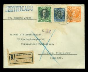 CHILE 1926 Uprated and REG Stationery cvr from Dutch Embassy in Chile to Holland