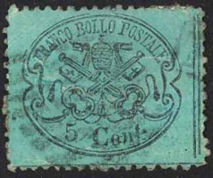 Italy Roman States Sc# 21a Used 1868 5c black lt blue Papal Arms