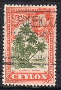 Ceylon 292 - Used - 5c Coconut Palms / George VI (Perf 12) (1947) (cv $0.35) (1)