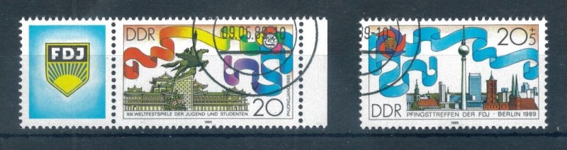 East Germany 1989 World Youth and Students' Festival stamps Used. Sg E2949-E2950