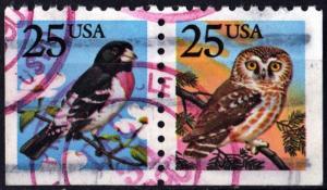 SC#2284-85 25¢ Owl & Grosbeak Booklet Pair (1988) Used