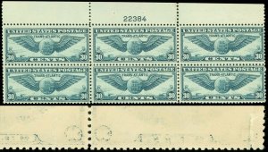 US Scott #C24 Plate Block/6, Mint-NH, Tear on Lower Left Corner Stamp, SCV $130!