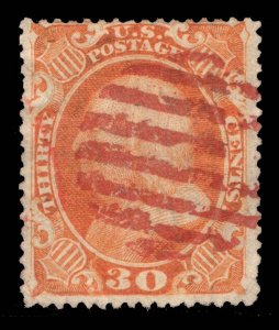 MOMEN: US STAMPS # 38 RED GRID CANCEL $550 LOT #16388-5