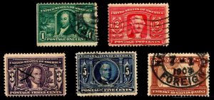 US.#323-327 LOUISIANA PURCHASE ISSUES OF 1904 - USED - VF - CV $92.00 (ESP#447)