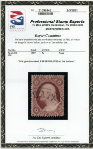 US Stamp #25 Washington 3c - PSE Cert - Used - REPERFORATED