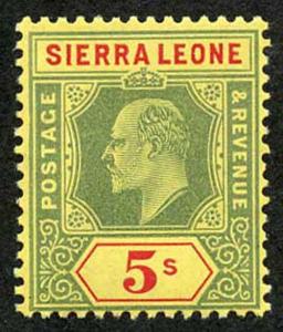 Sierra Leone SG110 KEVII 5/- Green and Red on yellow U/M