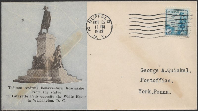 USA 1933 5c KOSCIUSZKO Sc 734 on ROESSLER Cachet BUFFALO NY FDC Cover