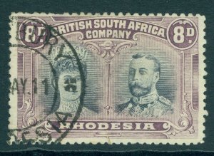 Sg 185 Rhodesia 8d Black & Purple Perf 131⁄2 Very Fine Used Part CDs Cat-