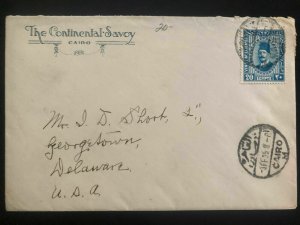 1935 Cairo Egypt Continetal Savoy Commercial cover To Georgetown DE USA