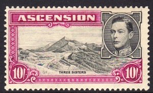 1938-53 Ascension KGVI Three Sisters 10/ issue MMH Sc# 49a $65.00  Perf 13½