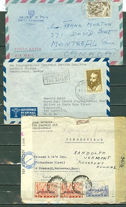 GREECE LOT of (3) AIRMAIL COVERS incl. (1) CENSORED..