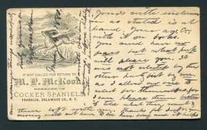 1880 M.P. McKoon Cocker Spaniel Breeder - Franklin, New York to Ontario, Canada