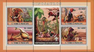 Dinosaurs Stamp Velociraptor Protoceratops Oviraptor Beipiaosaurus S/S MNH #3020