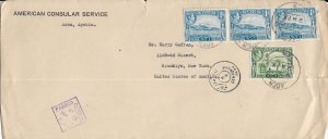 American Consular Service Aden to Brooklyn, NY 1940 Censor Ty 1 (C5449)