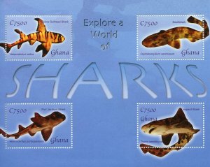 Ghana Sharks Stamps 2004 MNH Swellshark Leopard Shark Marine Animals 4v M/S