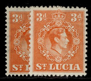 ST. LUCIA GVI SG133 + 133a, 3d PERF VARIETIES, M MINT.