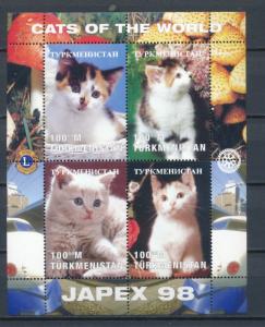Turkmenistan 1997 souvenir sheet of 4 of 100m MNH - Kitten, cats