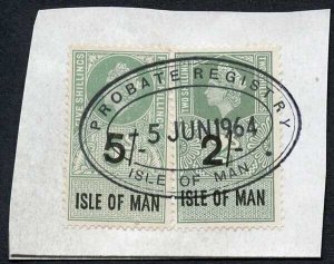 Isle of Man QEII 5/- and 2/- Key Plate Type Revenues CDS on Piece