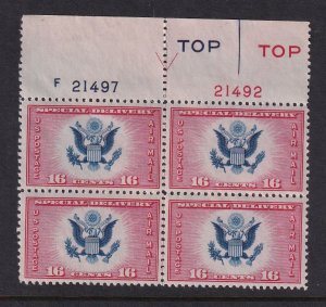 1936 Air Mail Special Delivery 16c bi-color Sc CE2 MNH Type 1 plate block (20