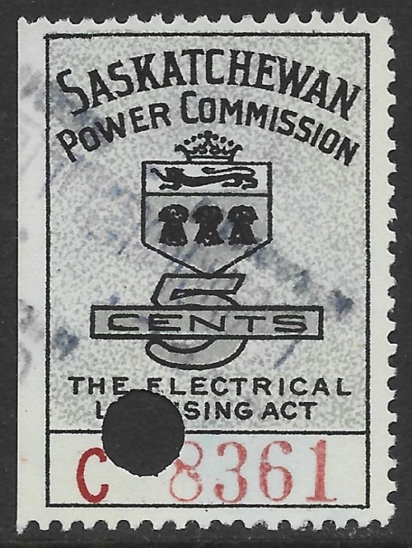 Canada | Saskatchewan 1937 Revenue 5c 'C' control #SE13 Fine Used C...