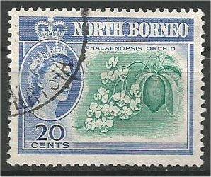 NORTH BORNEO, 1961, used 20c, orchid Elizabeth II Scott 286