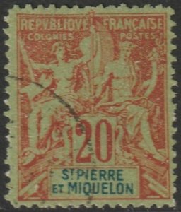 St Pierre & Miquelon 1892 Sc 7 used thin