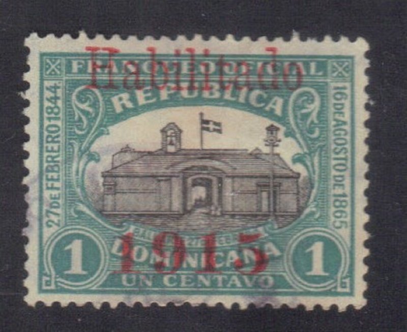 DOMINICAN REPUBLIC SCOTT #195 USED 1915  1c  OVERPRINT 1915  SEE SCAN