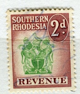 RHODESIA; 1950s early QEII Revenue issue fine used 2d. value