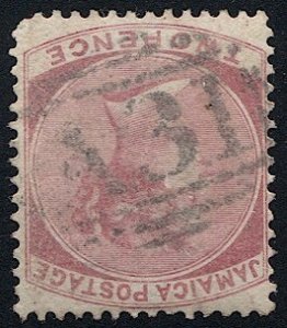 JAMAICA 1870 Scott 8 2d rose CC Wmk, Used VF,  A31 Cancel of Brown's Town