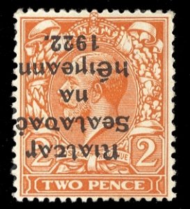 Ireland #16c (SG 12a) Cat£200, 1922 2p orange, Die I, sheet 2, overprint inv...