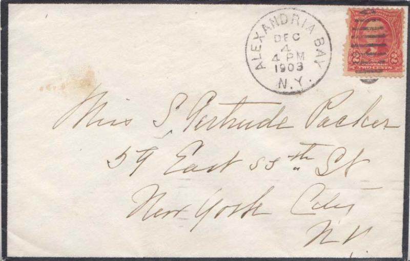 United States New York Alexandria Bay 1903 duplex  Mourning cover.