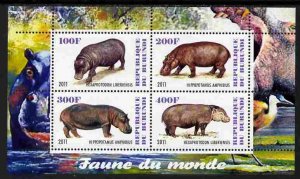 BURUNDI - 2011 - World Fauna, Hippos - Perf 4v Sheet - MNH-Private Issue