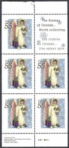 Canada #1816a 55¢ Angel with Toys (1999). Pane of 5 stamps. MNH