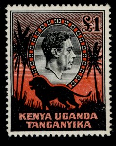 KENYA UGANDA TANGANYIKA GVI SG150a, £1 black and red, VLH MINT. Cat £40. PERF 14