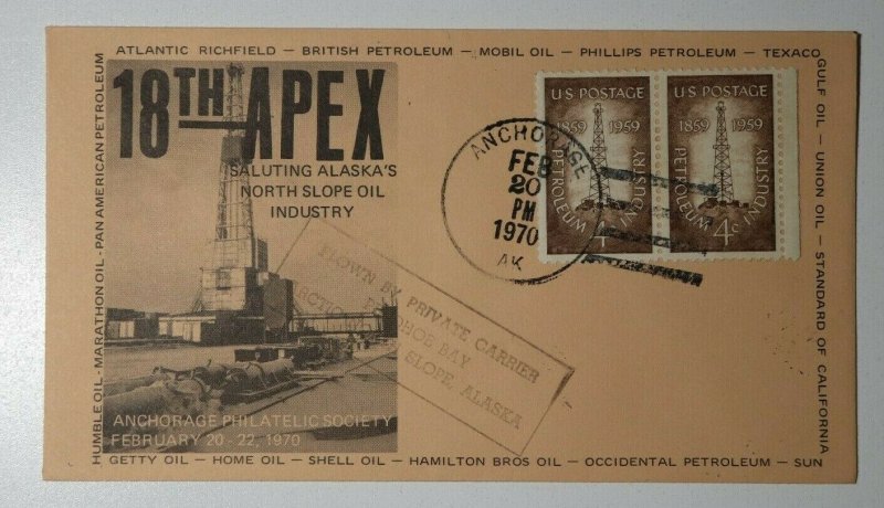 APEX Oil Industry Flown Private Carrier Anchorage AK 1970 Philatelic Expo Cover 