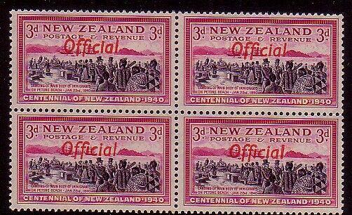 NEW ZEALAND 1940 Centenary 3d OFFICIAL block of 4 MNH. ....................40345