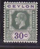 Ceylon-Sc#239a- id13-unused NH og 30c green & violet KGV-1921-33-