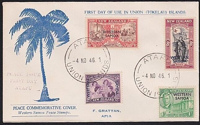 TOKELAU IS 1946 cover ATAFU / UNION ISLANDS cds, FDC Samoa Peace...........A7718