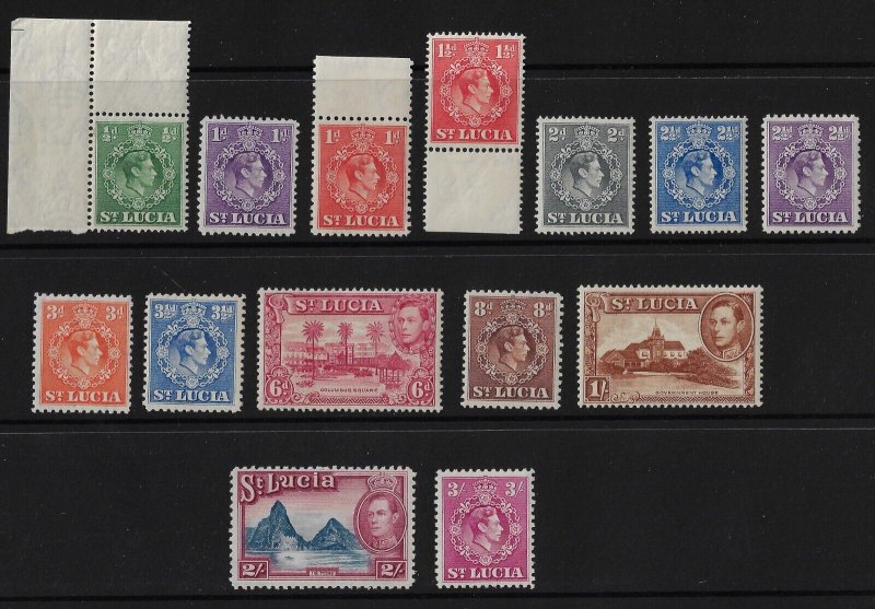 St. Lucia KGVI set to 3/. SG128-1436a/Scott110-123. MNH. VF. CV £73.30    (a1835