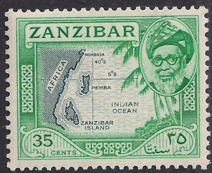 Zanzibar 1957 QE2 35ct Map of Africa MM SG 364 ( L876 )