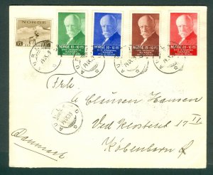 Norway. 1939 Cover.Aurland. Fridtjof Nansen Set. Sc# B5-B8 + Sc# 181.Adr:Denmark