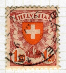 SWITZERLAND; 1933 early Confederation Shield issue used Shade of 1.20Fr. value