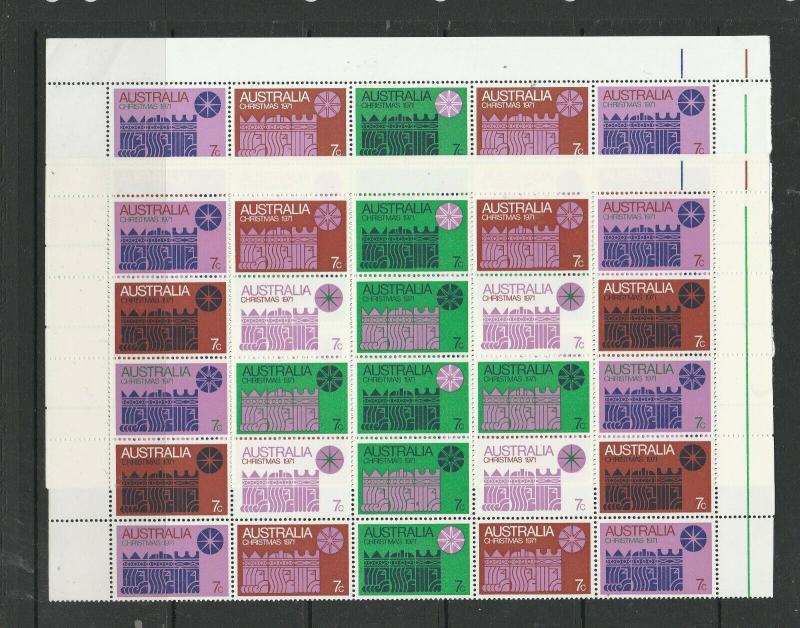 Australia 1971 Xmas, Both papers, Panes of 25, UM/MNH SG 498ab & 498bb