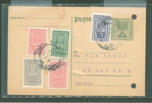 Austria  1923 Inflation postal card uprate to Switzerland