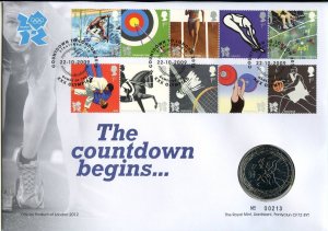 GB Royal Mail 2012 Olympics The Countdown Begins £5 coin & stamp cover