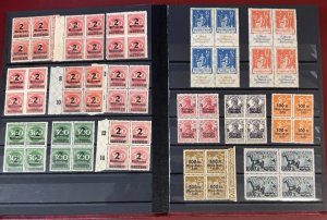Germany, 1919-1923, Mint, Never Hinged Blocks of 4, including Varieties