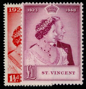 ST. VINCENT GVI SG162-163,  1949 ROYAL SILVER WEDDING set, NH MINT. Cat £28.